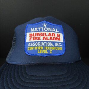 National Burglar & Fire Alarm Logo Patch Men Blue Mesh Back Snapback Cap Hat
